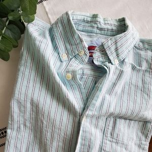 Merona | Pastel Teal Navy White Stripe Button Down